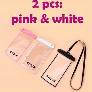 SHEIN 2pc Clear Waterproof Phone Pouch Cases White Pink Beach iPhone Samsung Bag